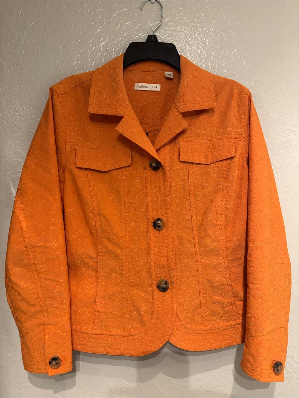 Coldwater Creek Bright Orange Quilted Blazer 14P Holiday Cottagecore Boho Jacket